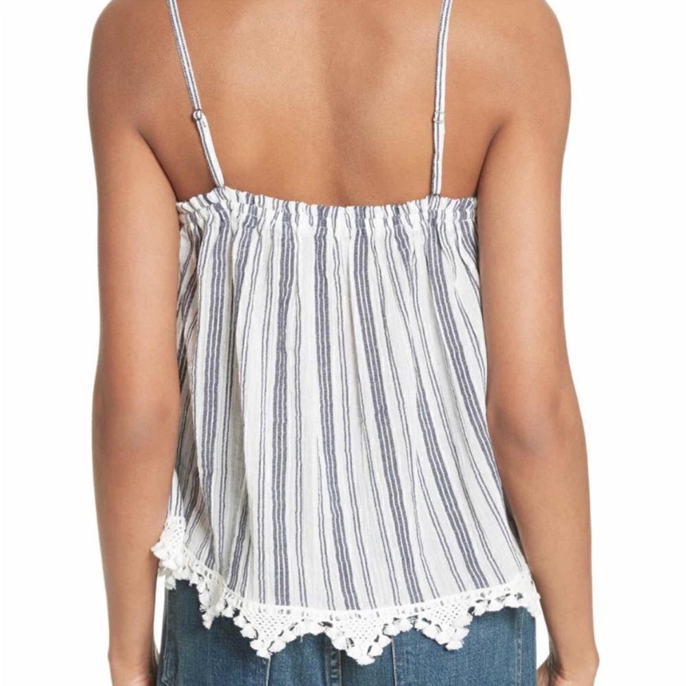 NWOT Joie Andoche Blue & White Stripe Camisole Pom Pom Fringe Tank Size: XS - Picture 3 of 12